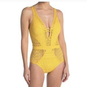 Becca yellow one piece swimsuit size large